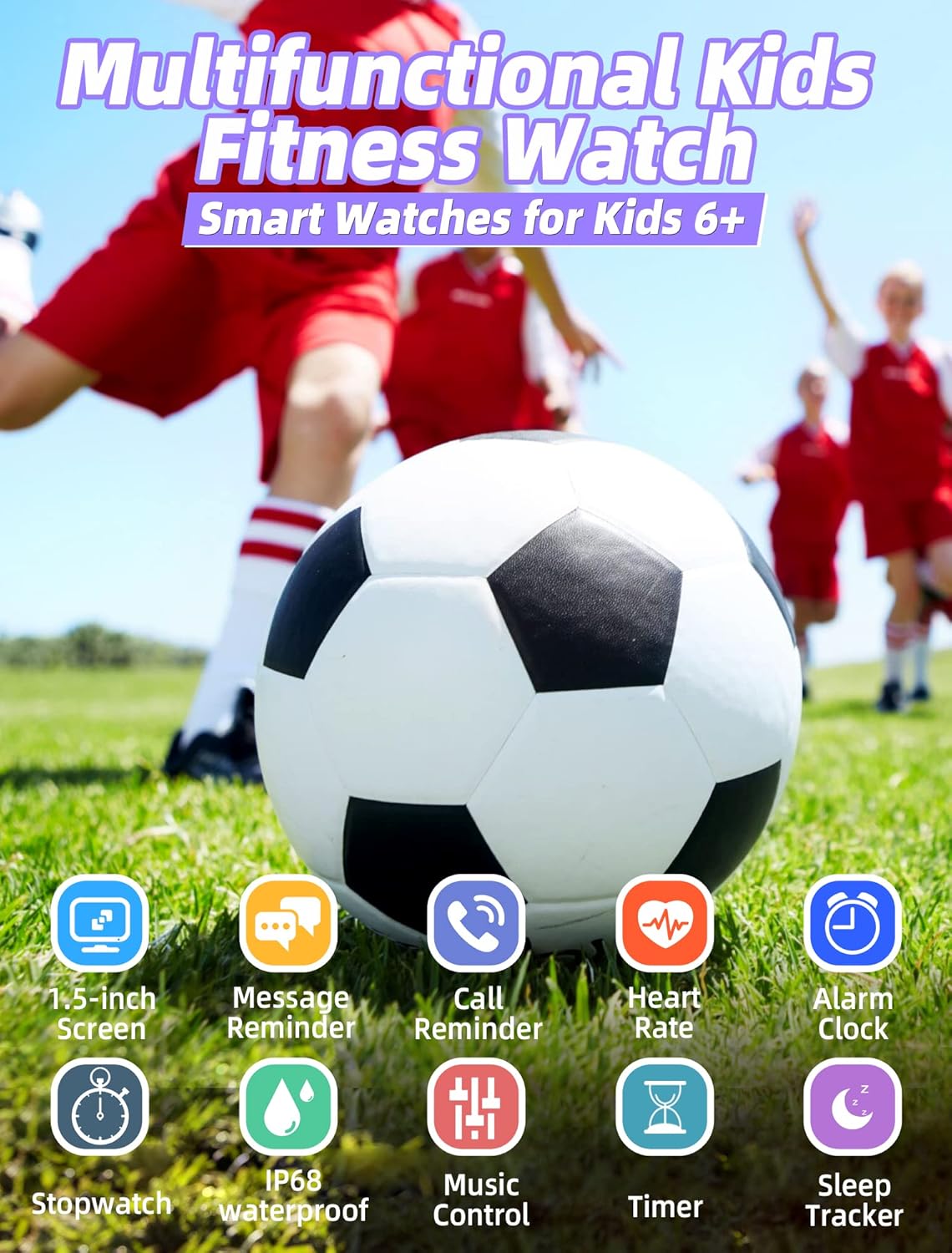 Kids Smart Watch Purple Fitness Tracker Heart Rate Sleep