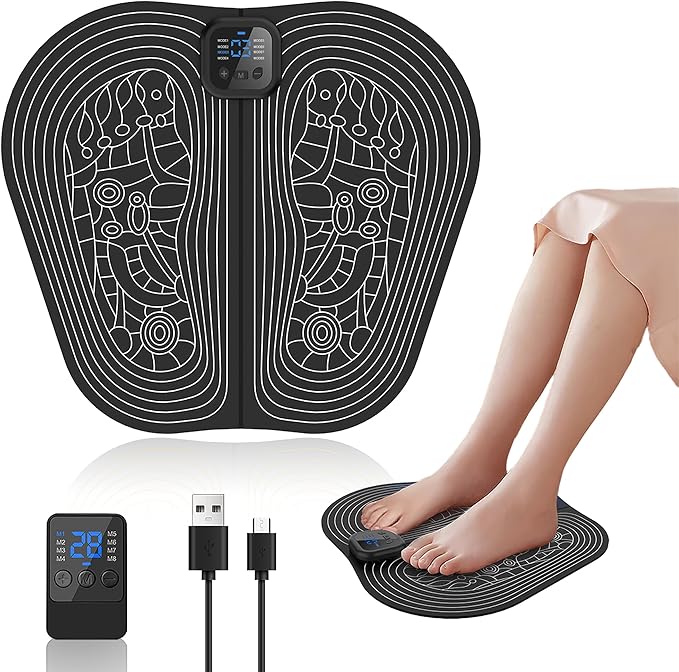 EMS Foot Massager Mat Rechargeable Remote 8 Modes 30 Levels