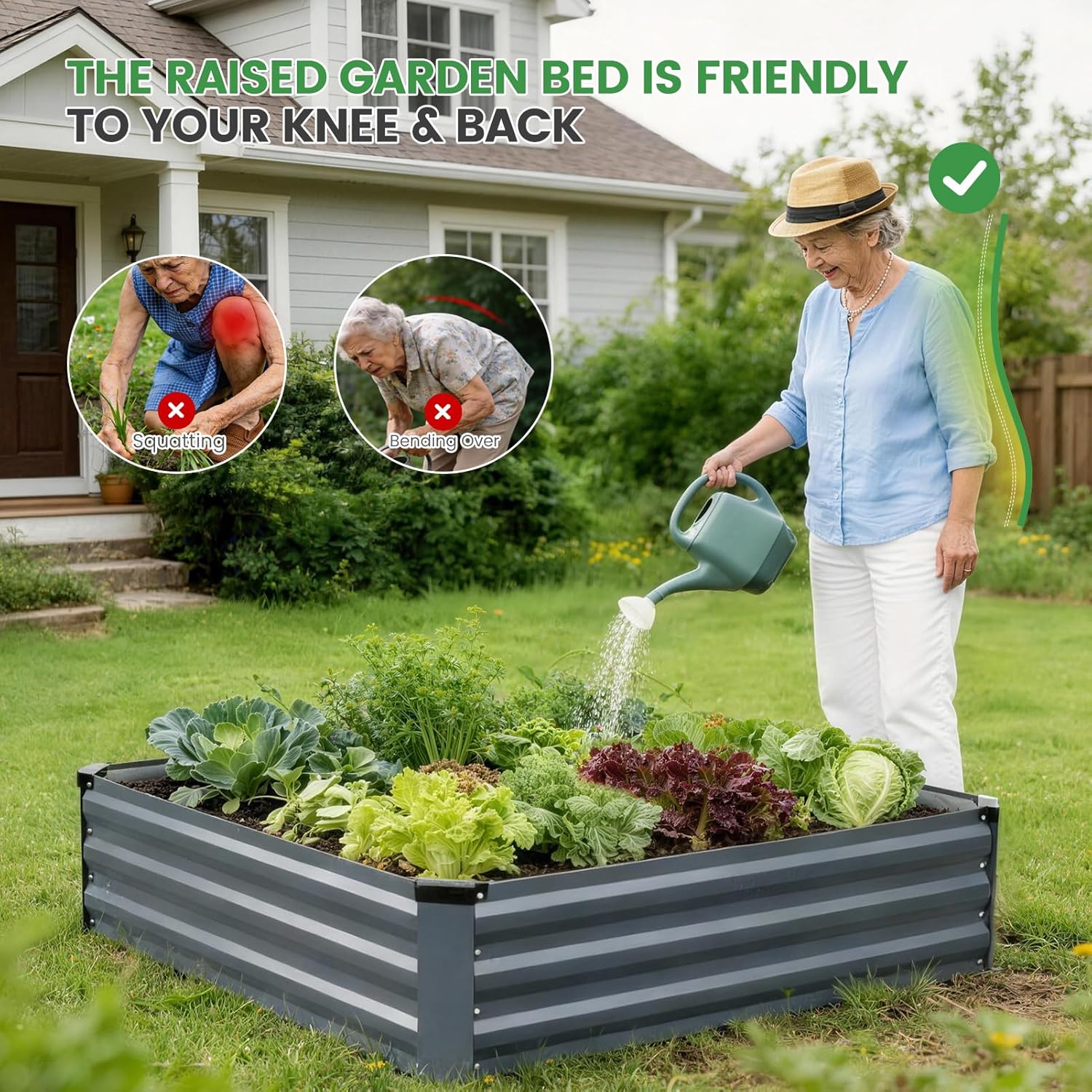 Set of 2 Metal Raised Garden Beds 120x120cm Grey