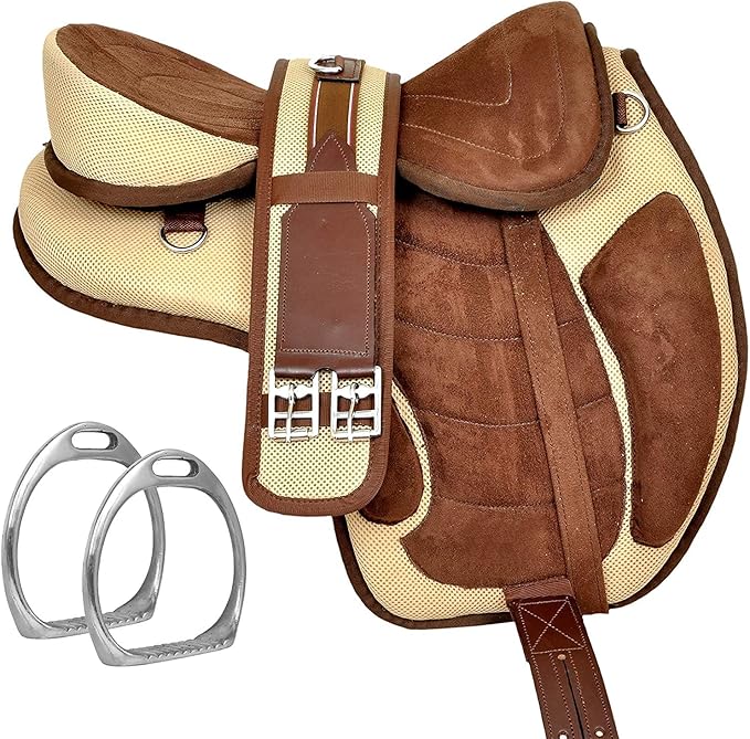 Treeless Horse Saddle 12 Inch Synthetic With Girth Stirrups