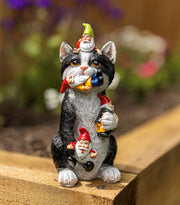 Funny Cat Eating Gnomes Statue Resin Garden Ornament Outdoor Decor