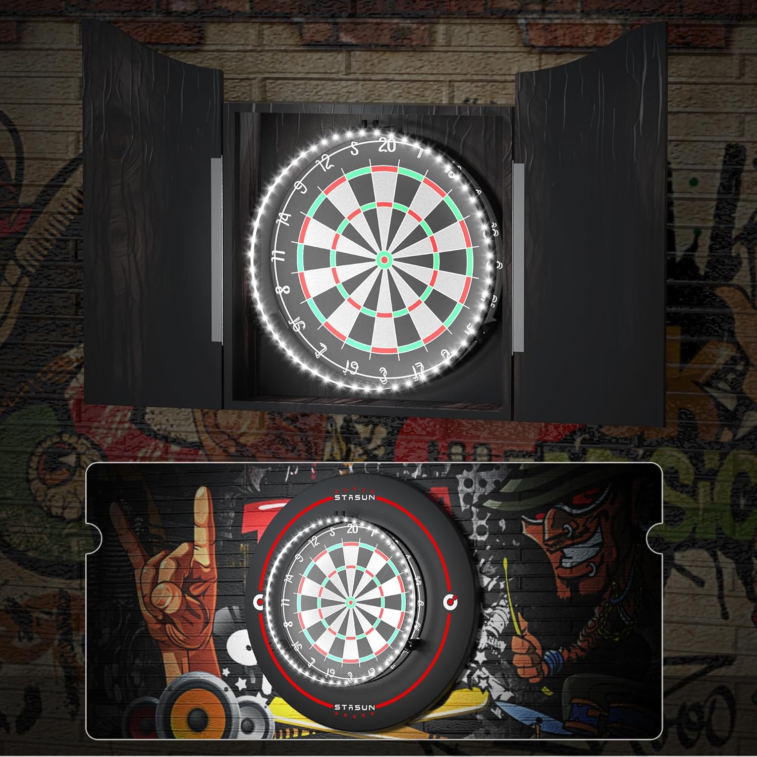 360 Dart Board LED Light Dimmable Magnetic Shadow Free Ring