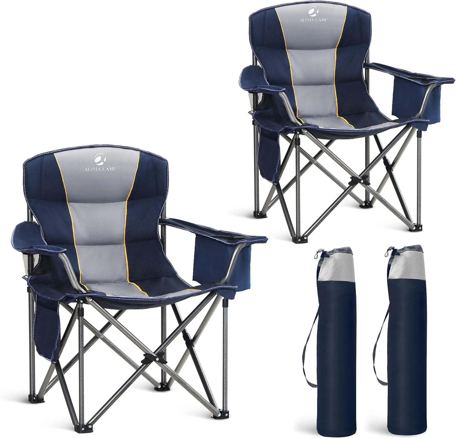 Set of 2 Heavy Duty Folding Camping Chairs 200kg Cooler Cup Holder