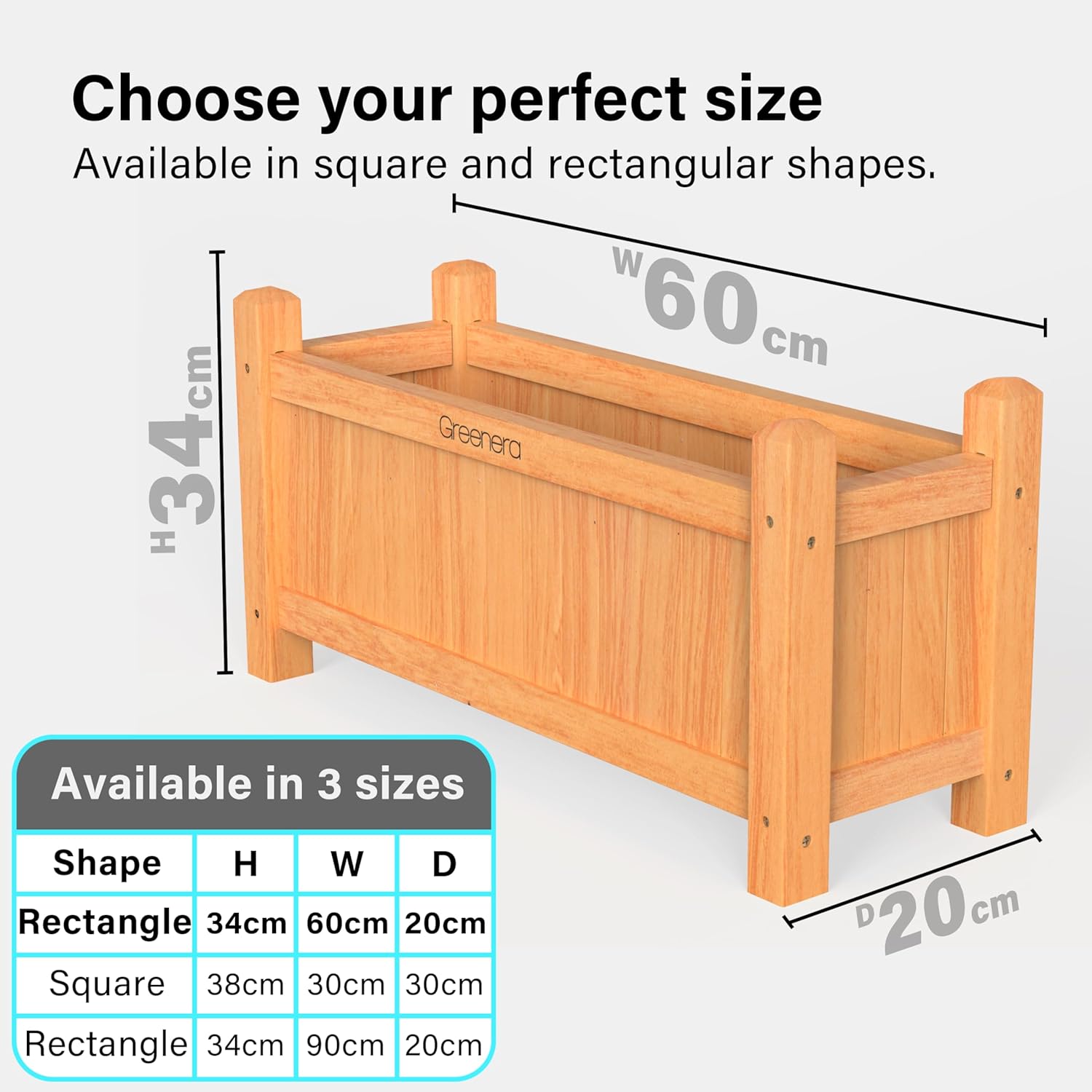 Set of 2 Wooden Garden Planters 60cm Natural Patio Boxes