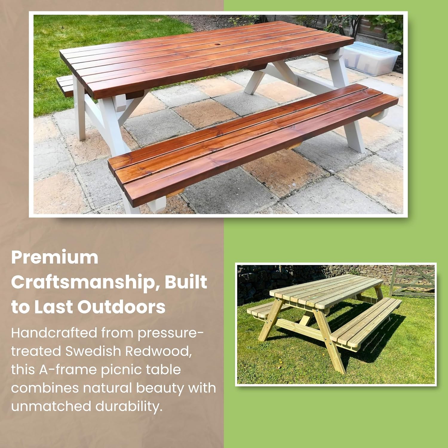 5ft Wooden A Frame Picnic Table Garden Patio Bench Set