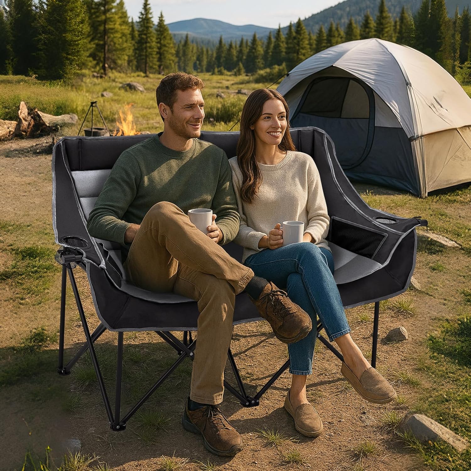 Oversized Double Folding Camping Loveseat Chair