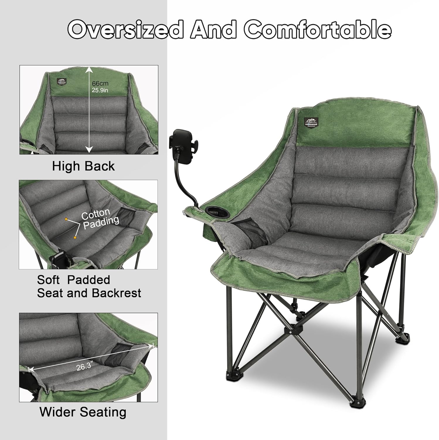 XL Oversized Folding Camping Chair Heavy Duty 400lbs Green
