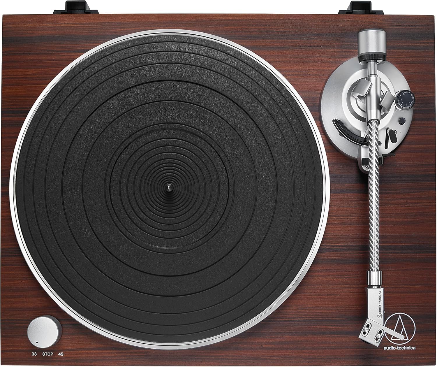 Manual Belt-Drive Turntable 33/45 RPM with Bluetooth & Rosewood Finish