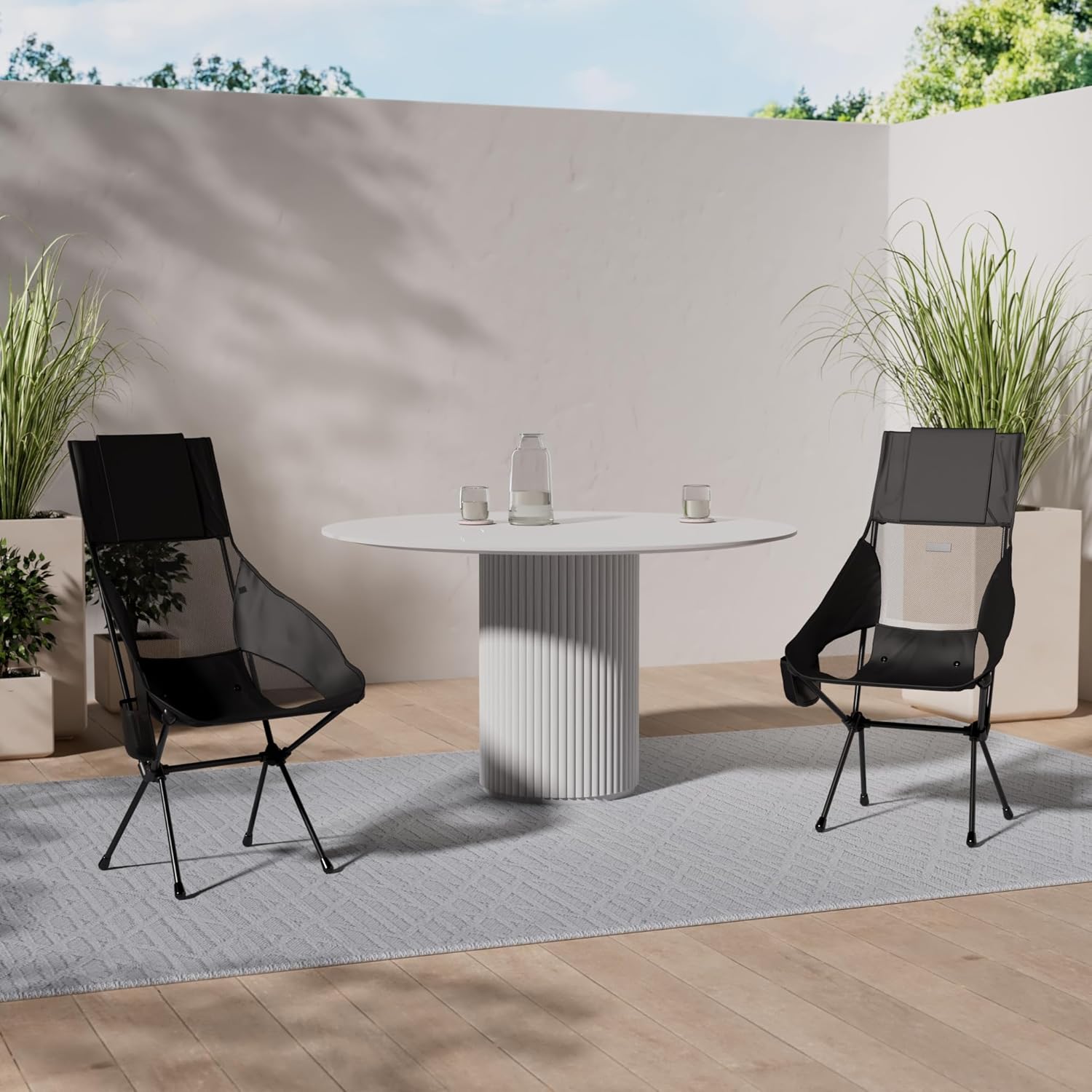 High Back Camping Chair Wide Foldable Black