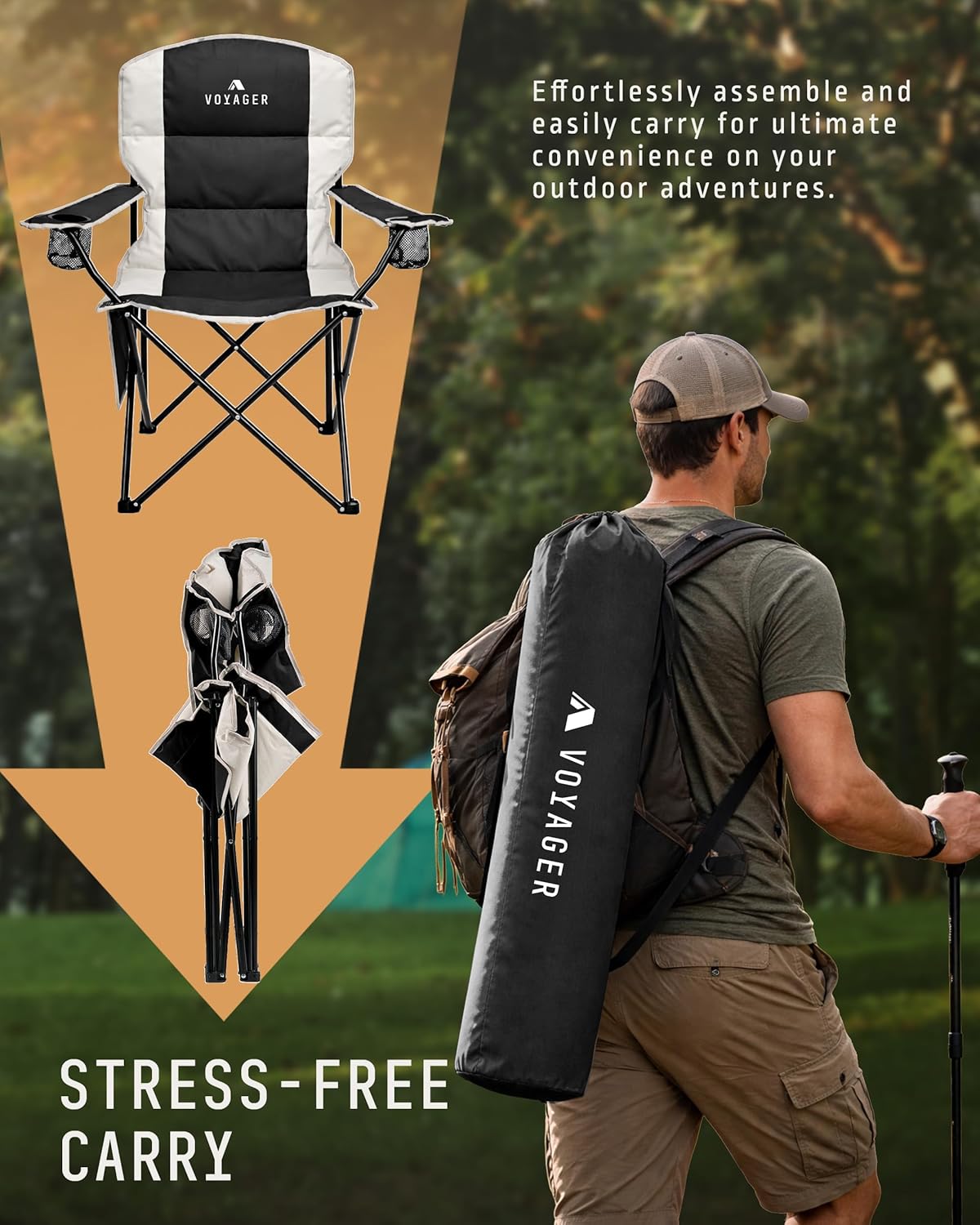 Padded Folding Camping Chairs 2 Pack Cooler Bag Black