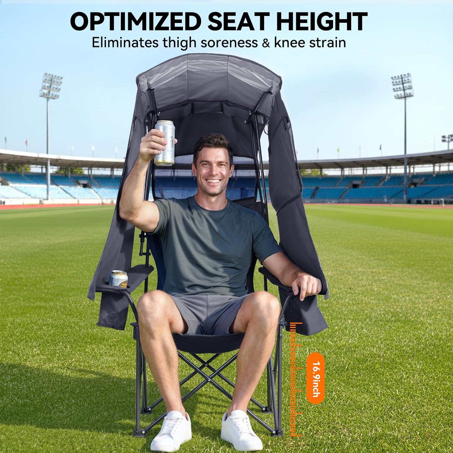 Camping Chair with UPF 50 Plus Canopy Shade Grey