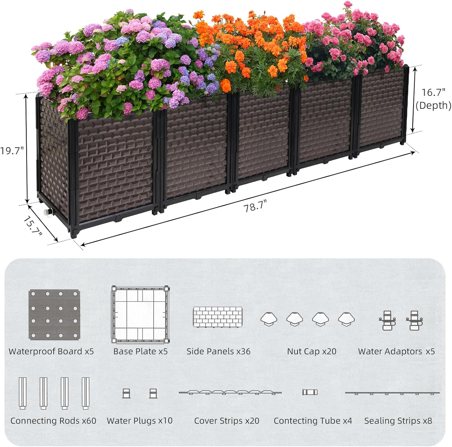 Raised Garden Bed 5 Pack Self Watering Deep Planter Box 50cm