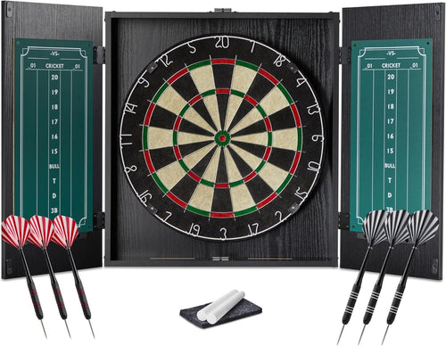 18in Dartboard Cabinet Set Sisal Board Steel Tip Darts Scoreboard