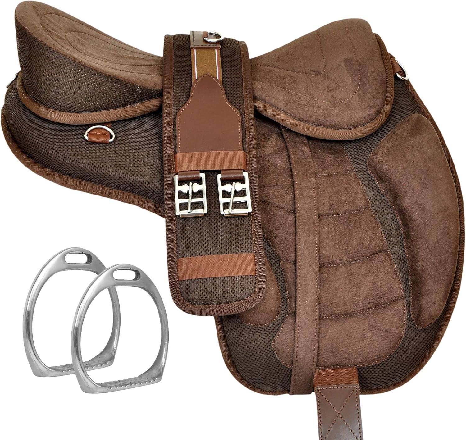 Brown Pony Adult Treeless Horse Saddle 15 Inch Set