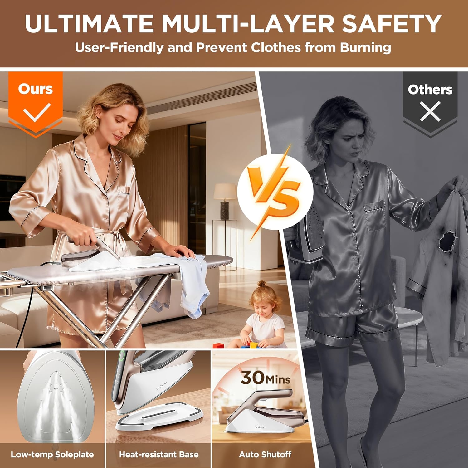 2400W Steam Iron 200g Boost Ceramic Soleplate Detachable Tank