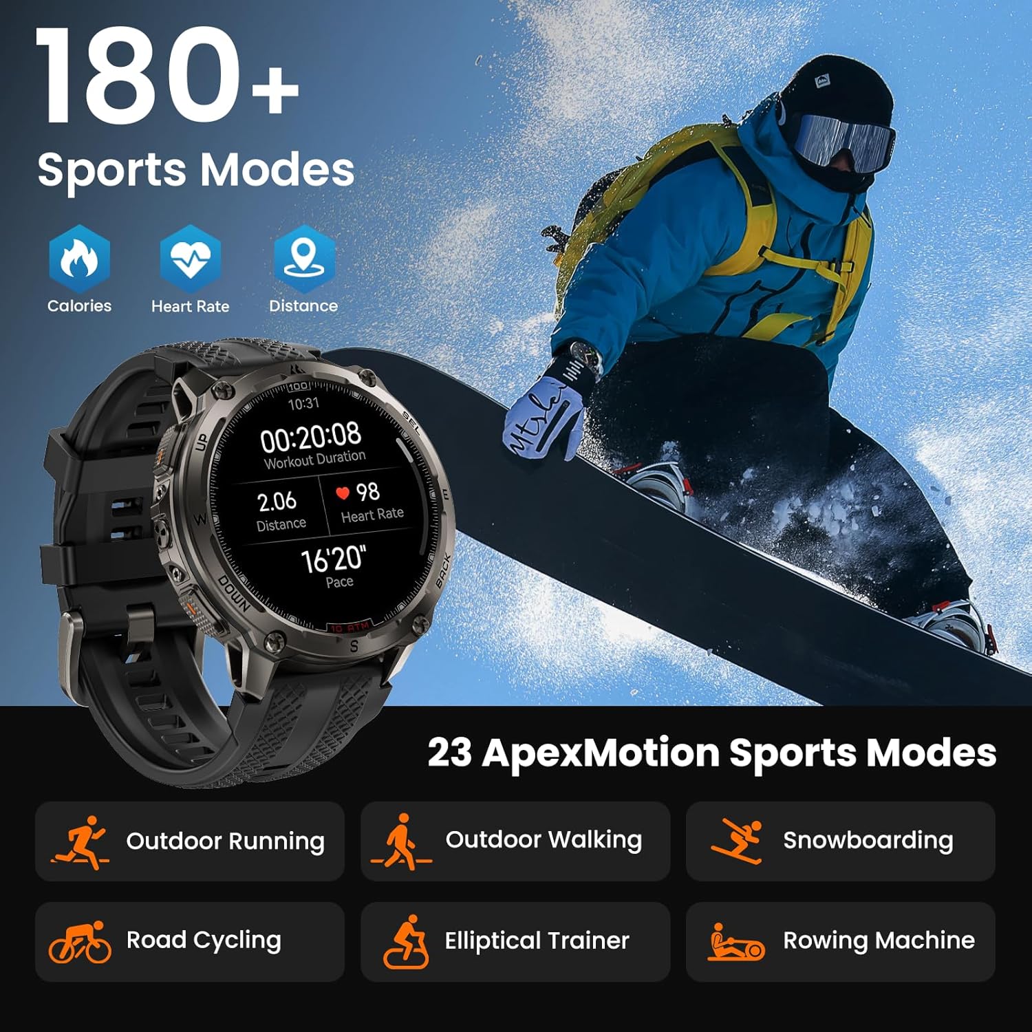 Military GPS Smart Watch 10ATM Dive 160 Sports