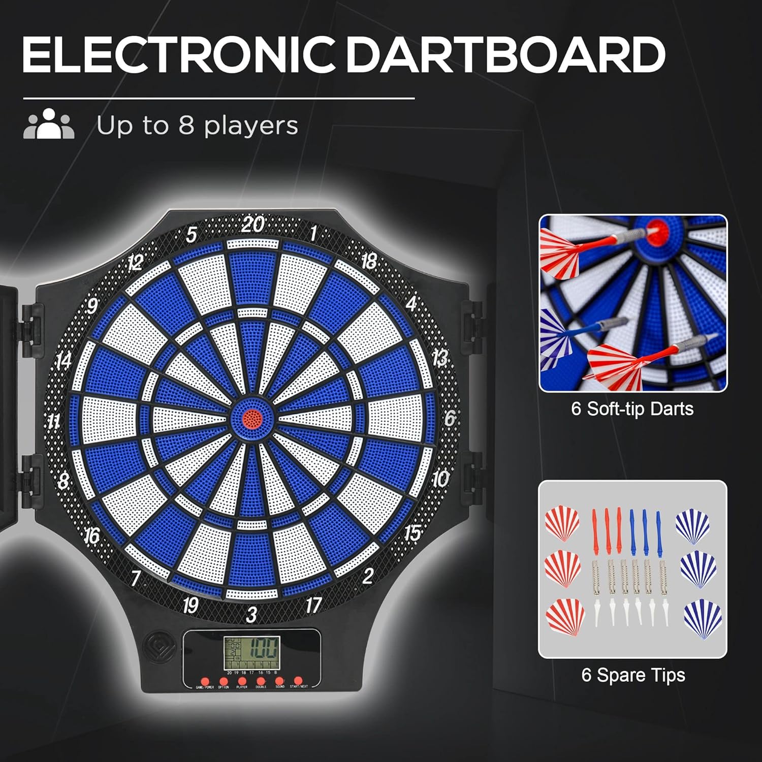 Electronic Dartboard Cabinet Set LCD Scoring 31 Games 6 Darts