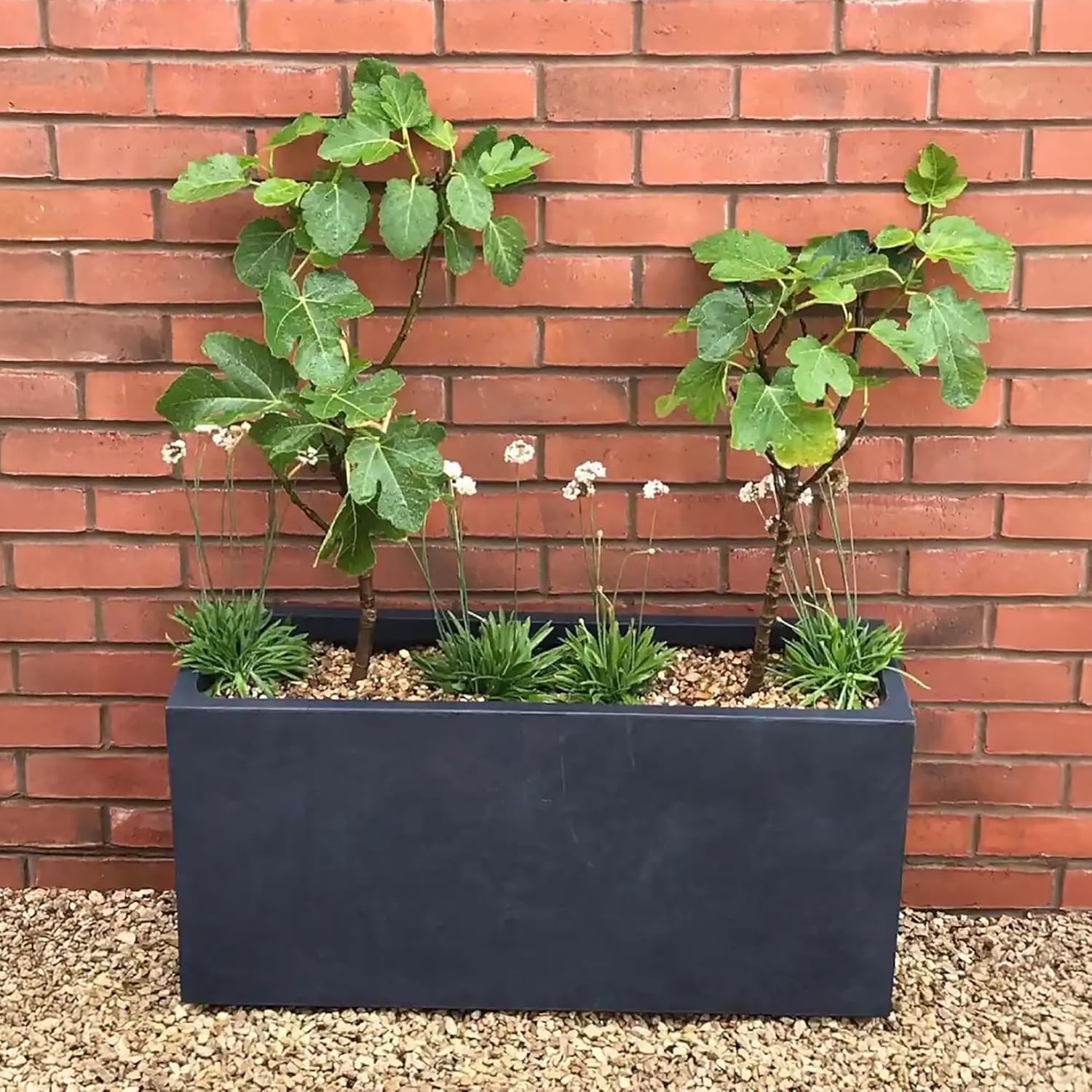85cm Large Trough Planter Dark Grey Stone Effect Garden Pot