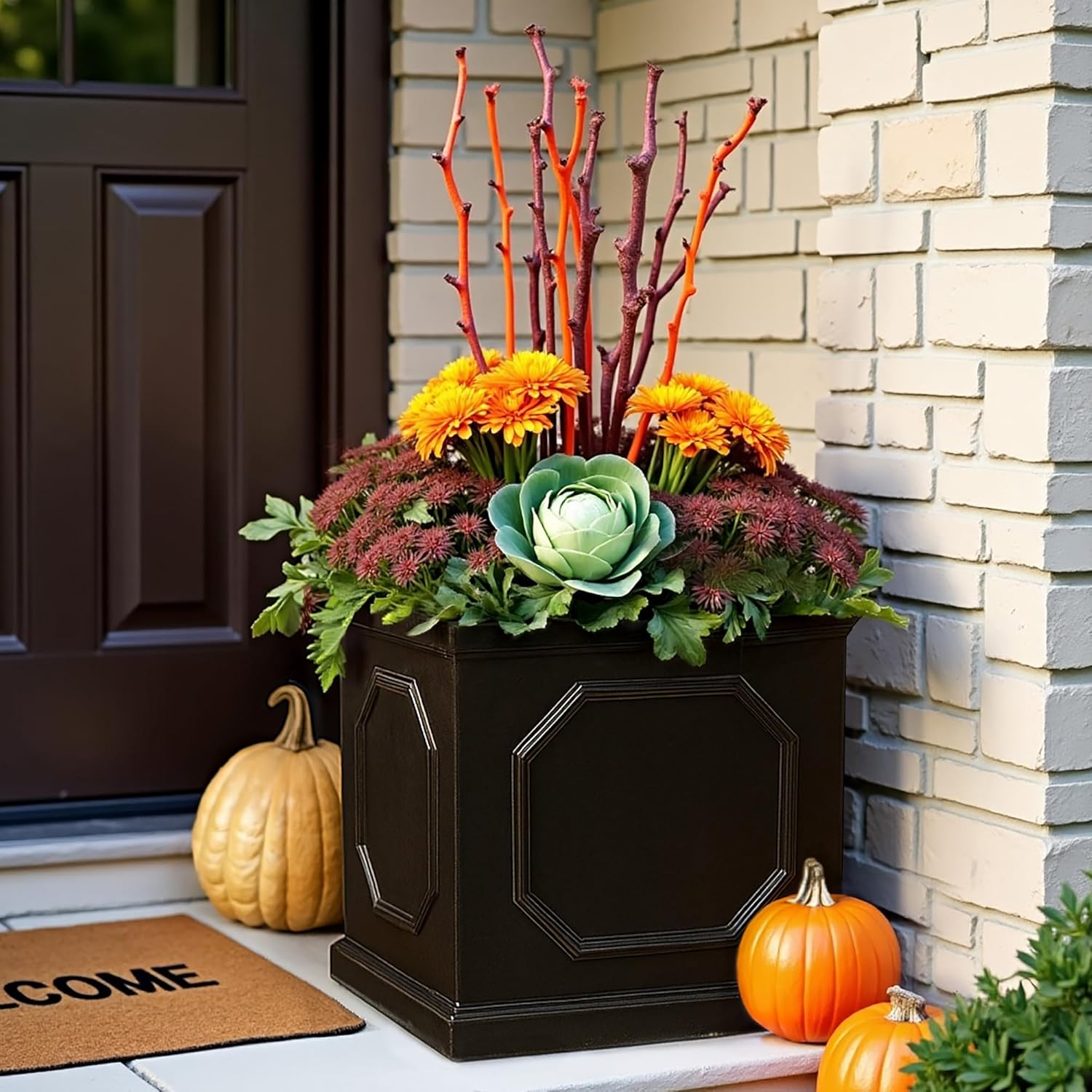 55cm Large Square Planter Dark Grey Faux Lead Tree Pot