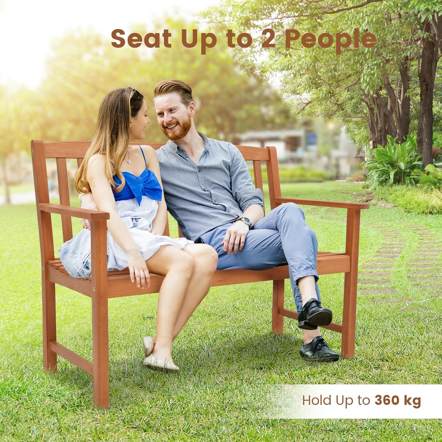 2 Seater Eucalyptus Wood Garden Bench Patio Loveseat Seat
