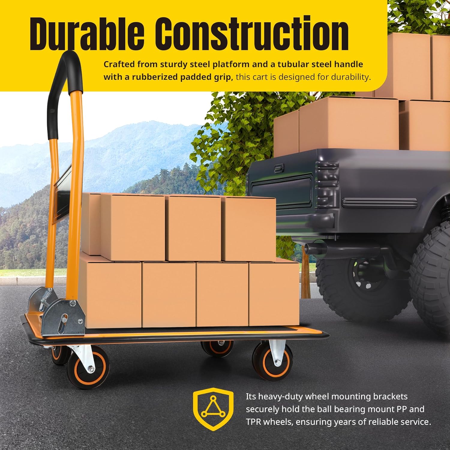 Foldable Platform Push Dolly 150KG Cart Black Yellow