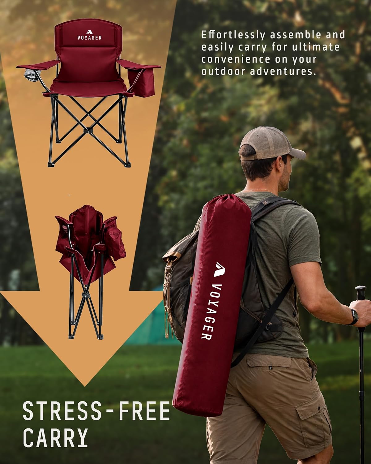 Folding Camping Chairs 2 Pack Cooler Bag Red Set
