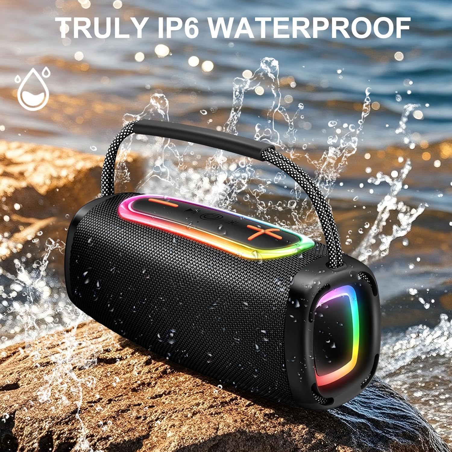 Portable Bluetooth Speaker 24W Bass LED Lights 36H Battery