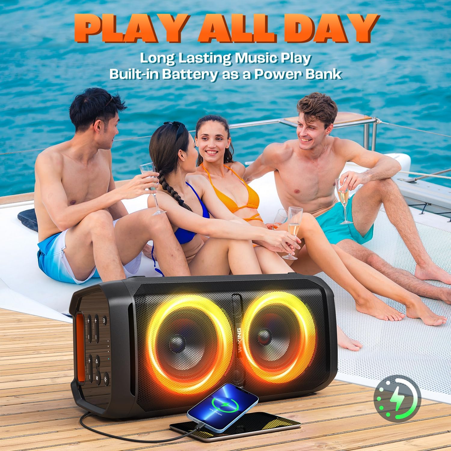 240W Bluetooth Party Speaker Loud Bass Waterproof 24H Playtime RGB