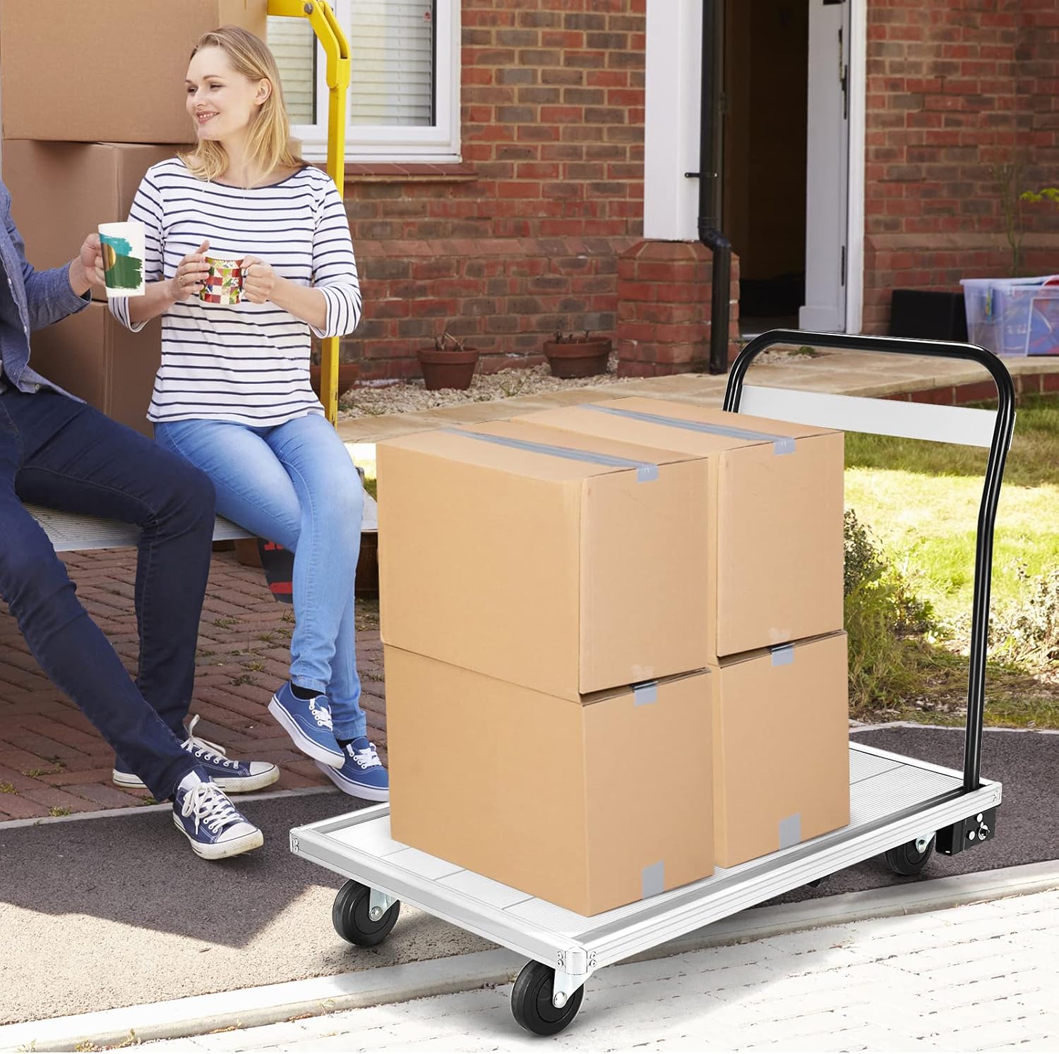 Folding Platform Trolley 350KG Flatbed Truck White Black