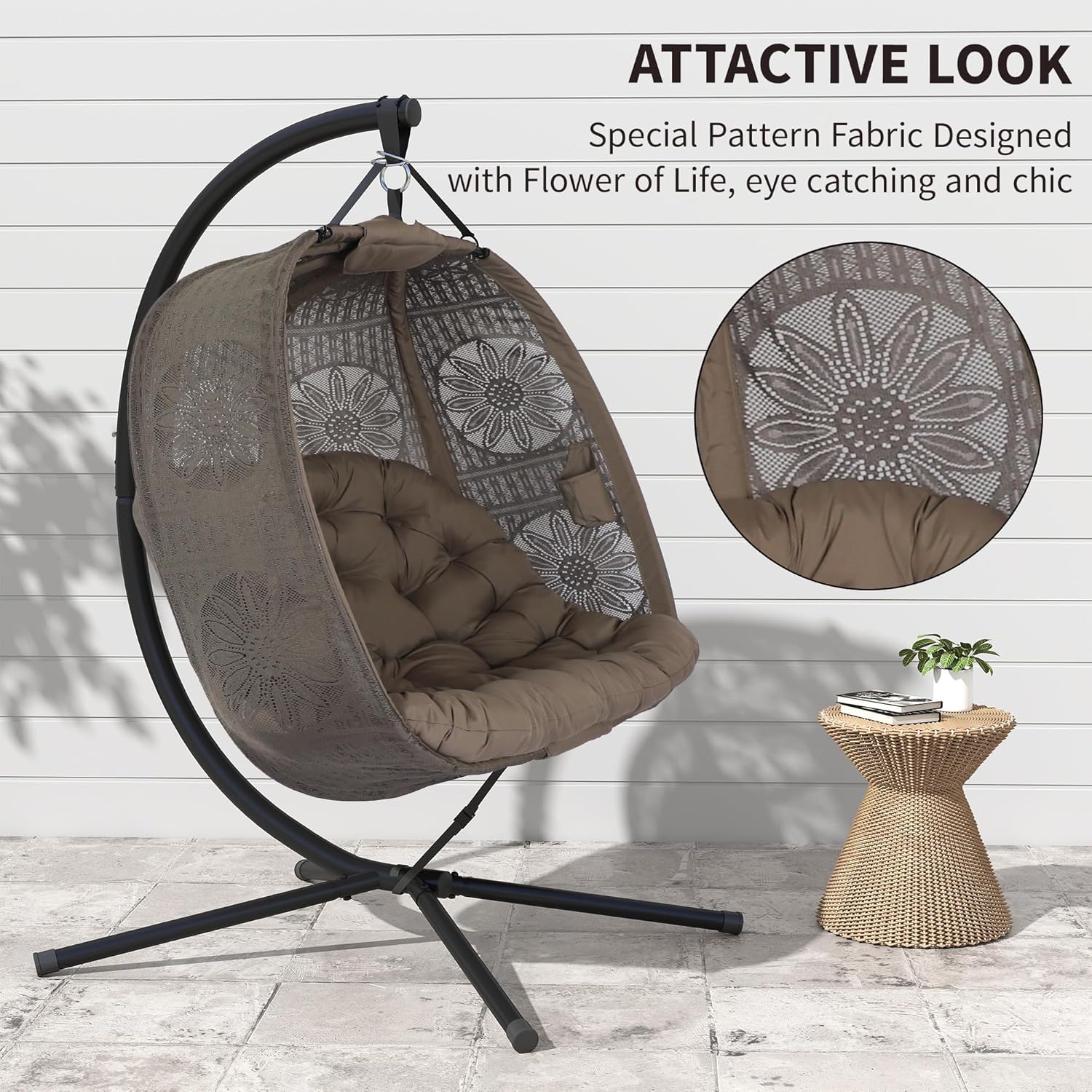 Double Hanging Egg Chair Stand Plush Cushion Sand