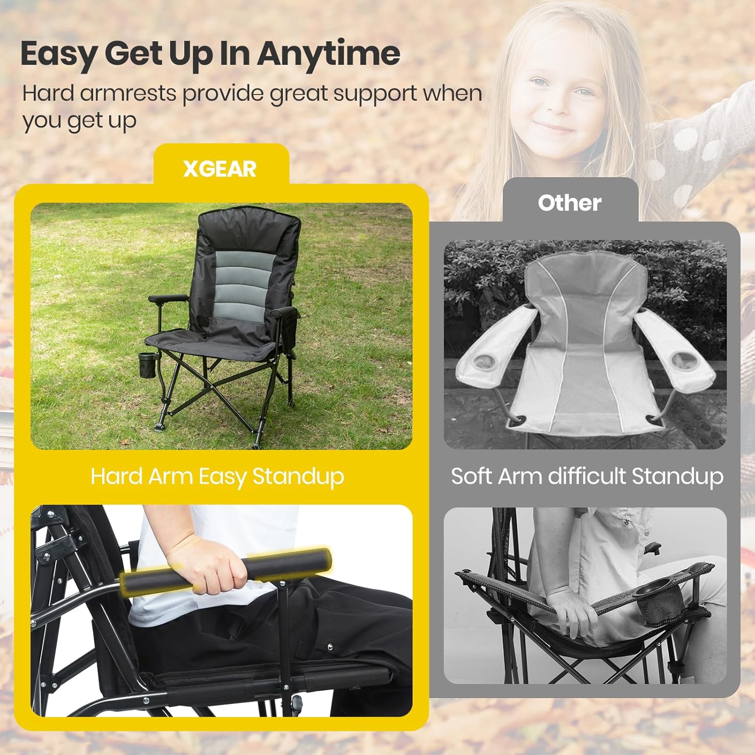 Reclining Oversized Camping Chair with Lumbar Support Black