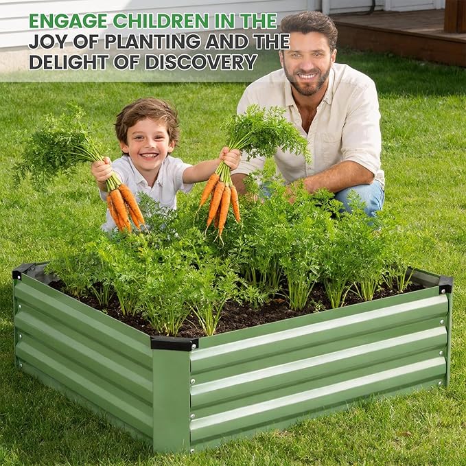 Set of 2 Metal Raised Garden Beds 90x90cm Olive Green