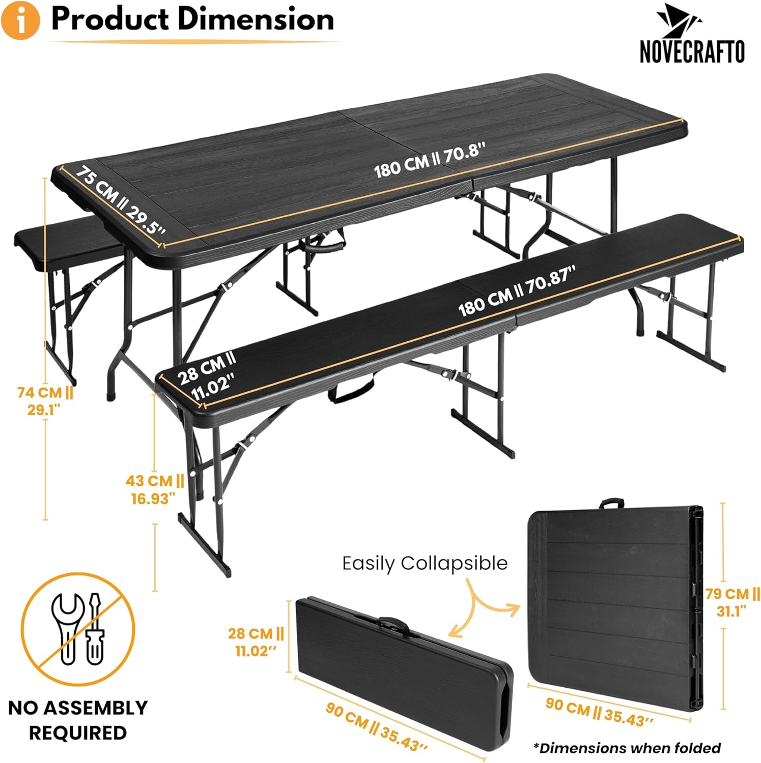 6ft Folding Table & Bench Set Portable Picnic Party BBQ Set