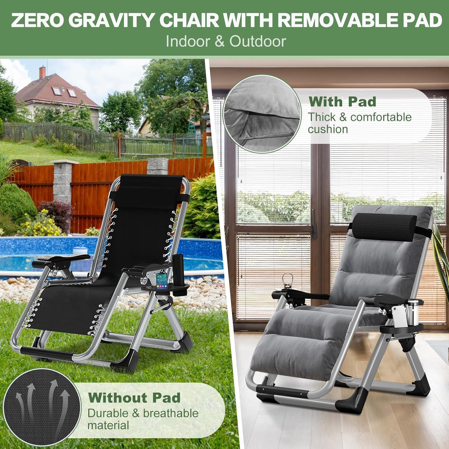 Zero Gravity Recliner Chair Folding Sun Lounger Light Grey