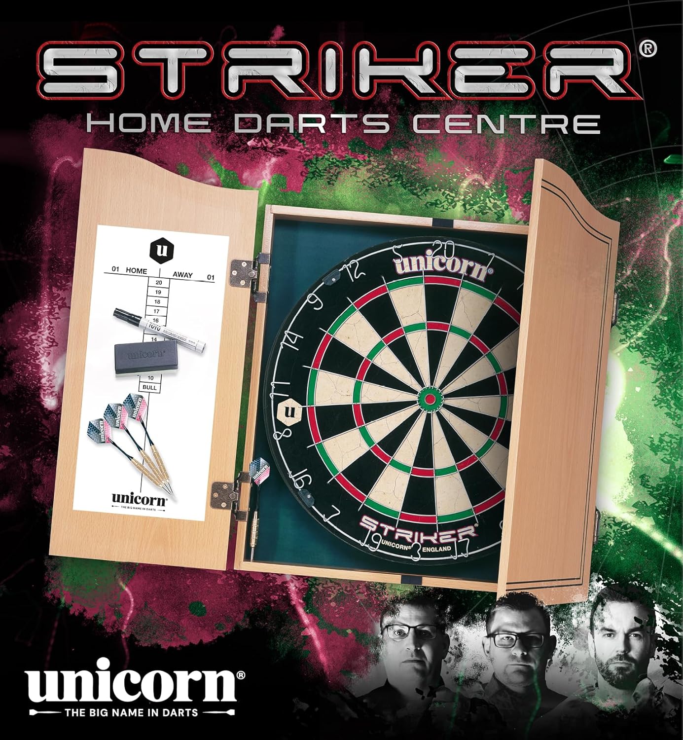 Dart Board Cabinet Set Wood Scoreboard 2 Darts Bristle Board