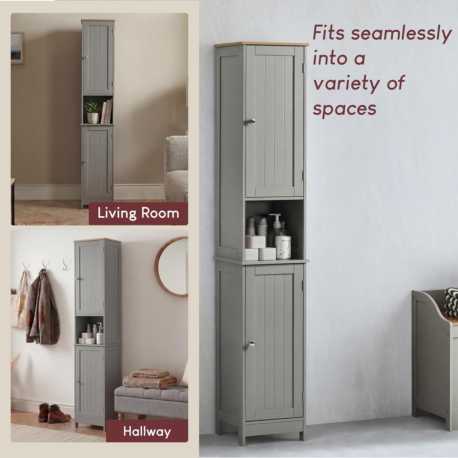 Tall Bathroom Storage Cabinet Grey Oak 2 Door Unit
