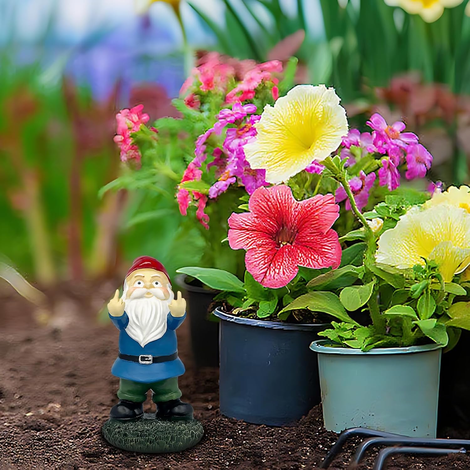 Funny Rude Garden Gnome Middle Finger Resin Naughty Outdoor Decor