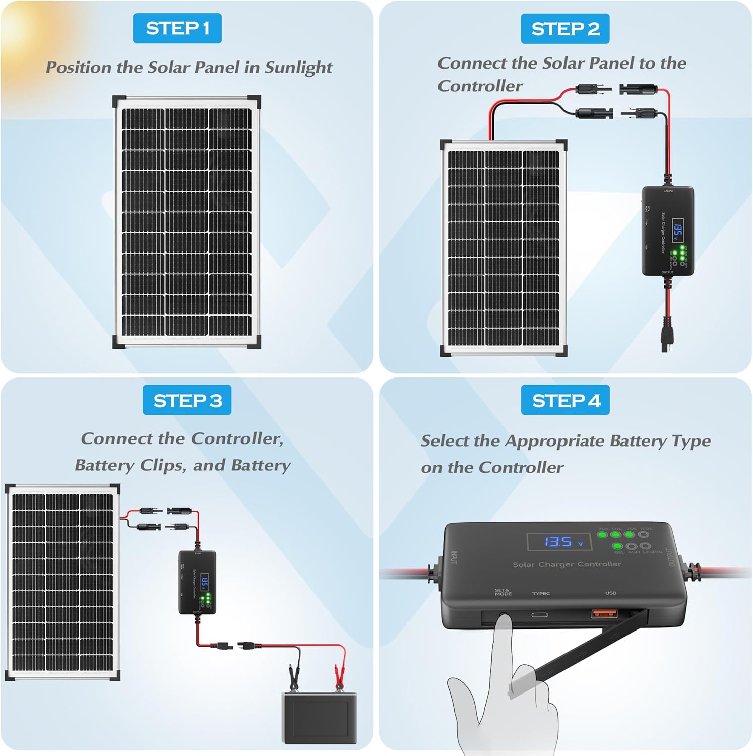 100W Solar Panel Kit 12V Battery Charger PWM RV Boat