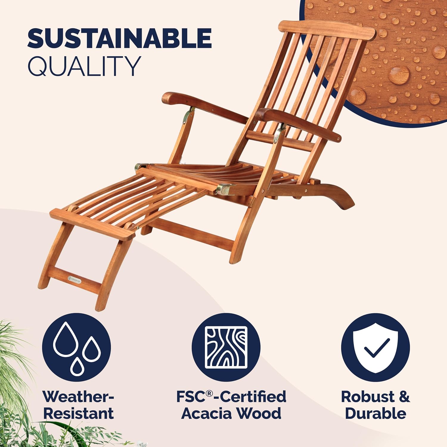 Wooden Sun Lounger Acacia Recliner with Footrest Brown