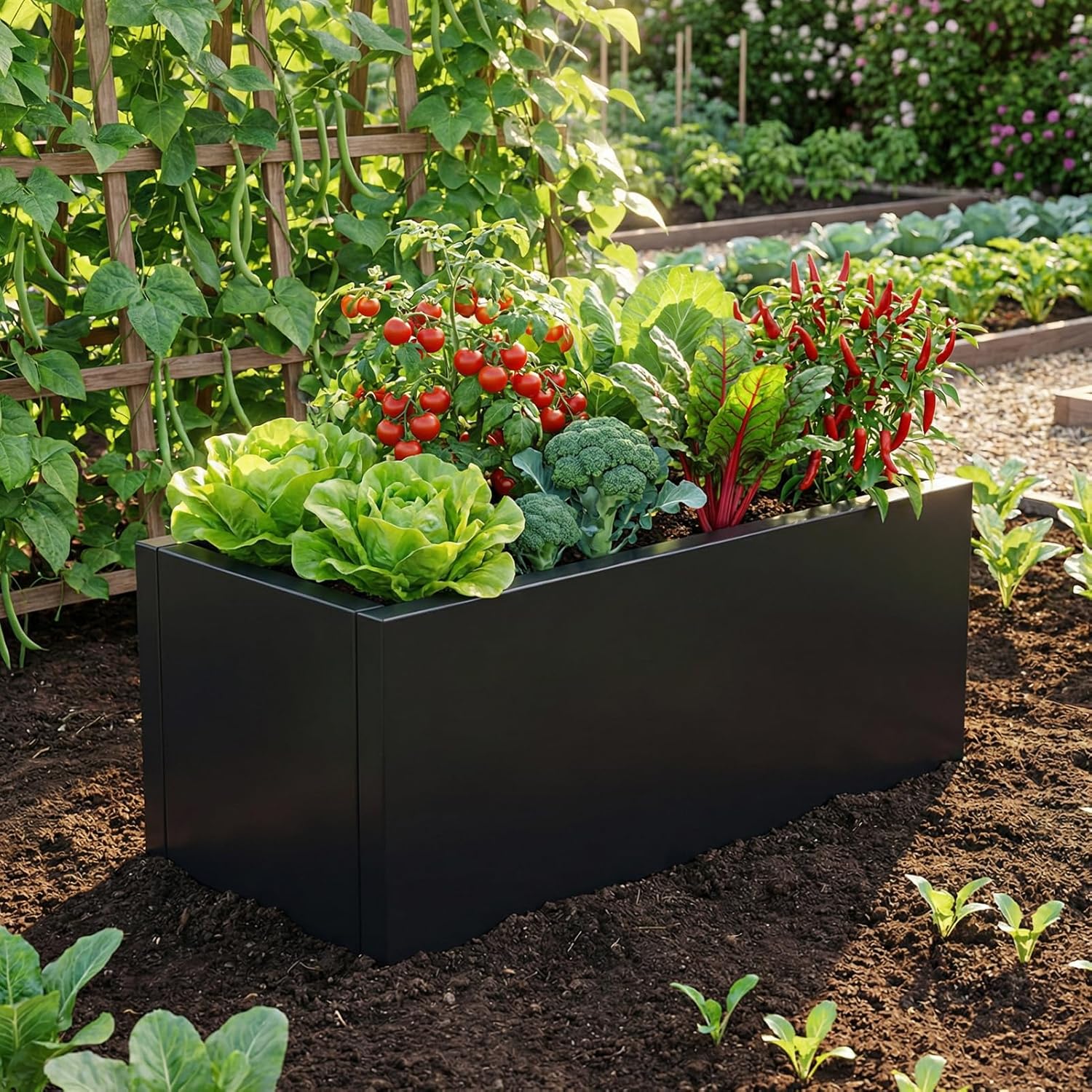 Raised Garden Bed Galvanised Steel Planter Box 60L Outdoor Black