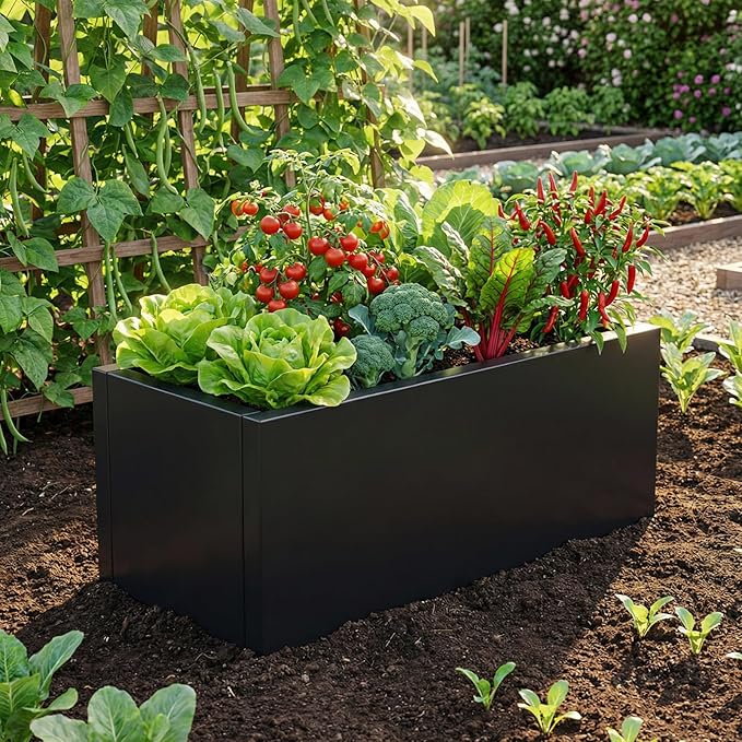 Raised Garden Bed Galvanised Steel Planter Box 70L Outdoor Black