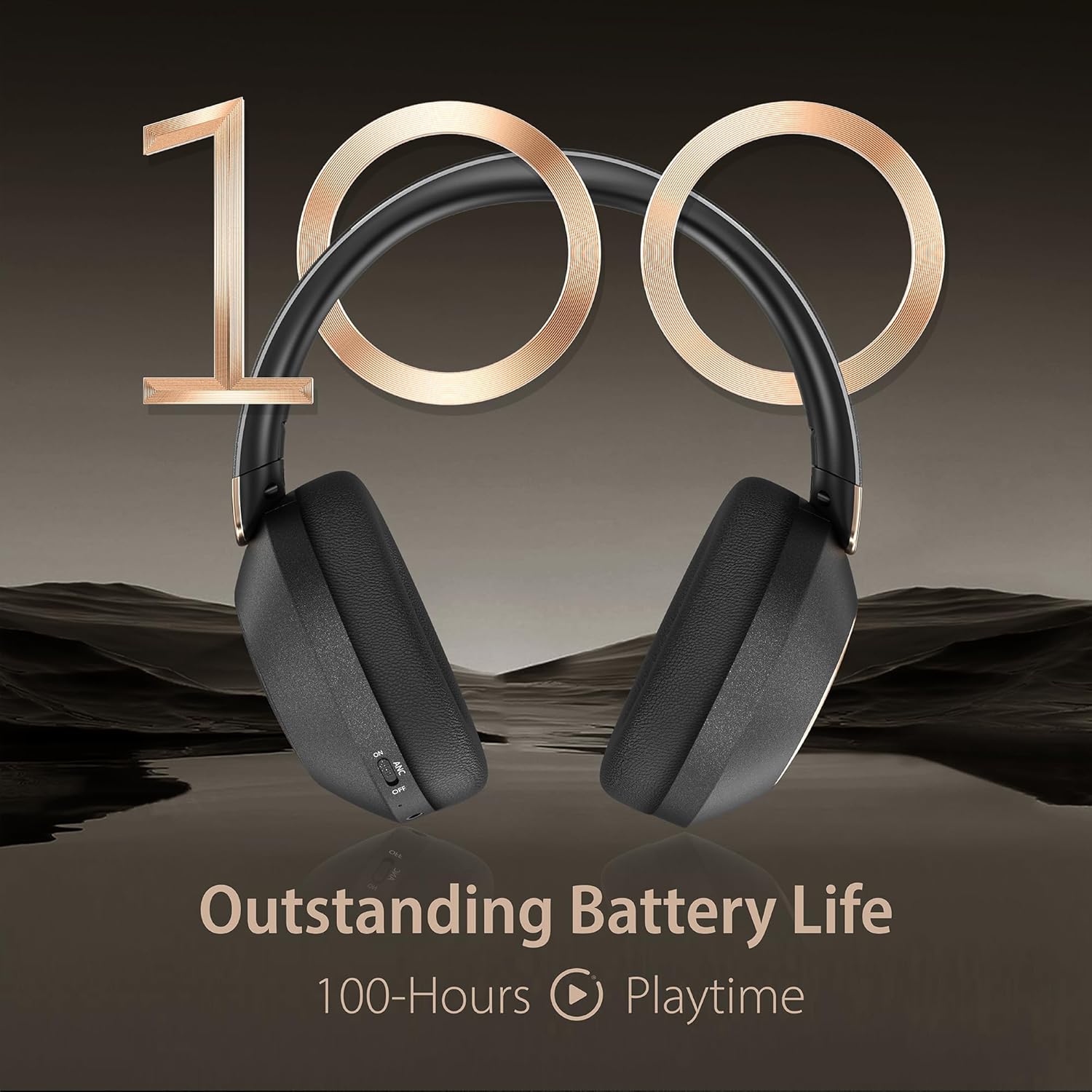 Wireless Noise Cancelling Over Ear Headphones 100Hr Battery Black