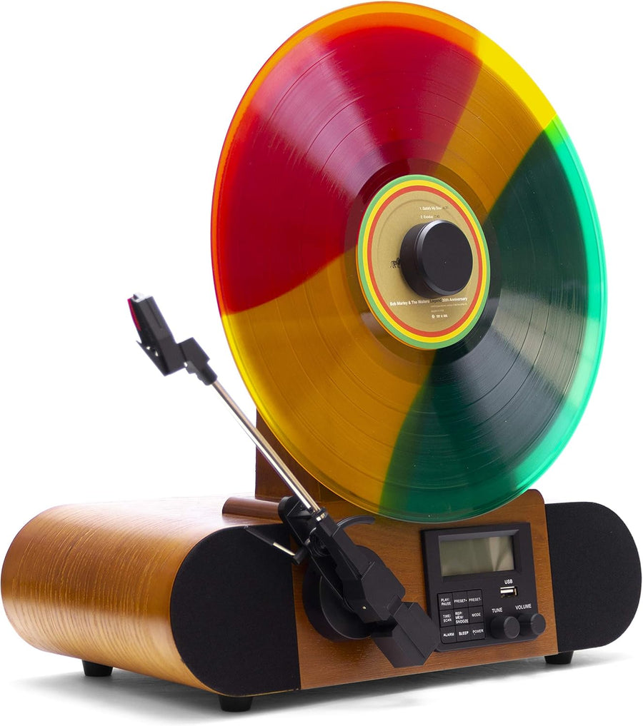 Vertical Record Player with Bluetooth Speakers FM Radio Wood