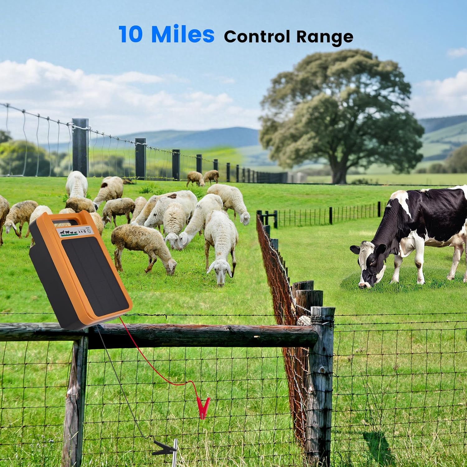 Solar Electric Fence Charger 10 Mile 30 Acre 10400mAh