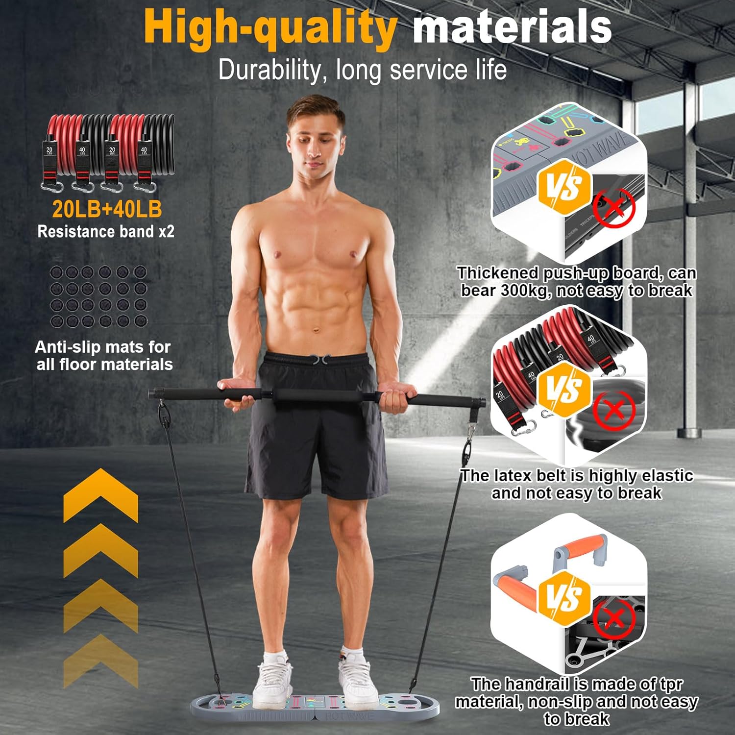20 in 1 Push Up Board Portable Home Gym Resistance Bands Set