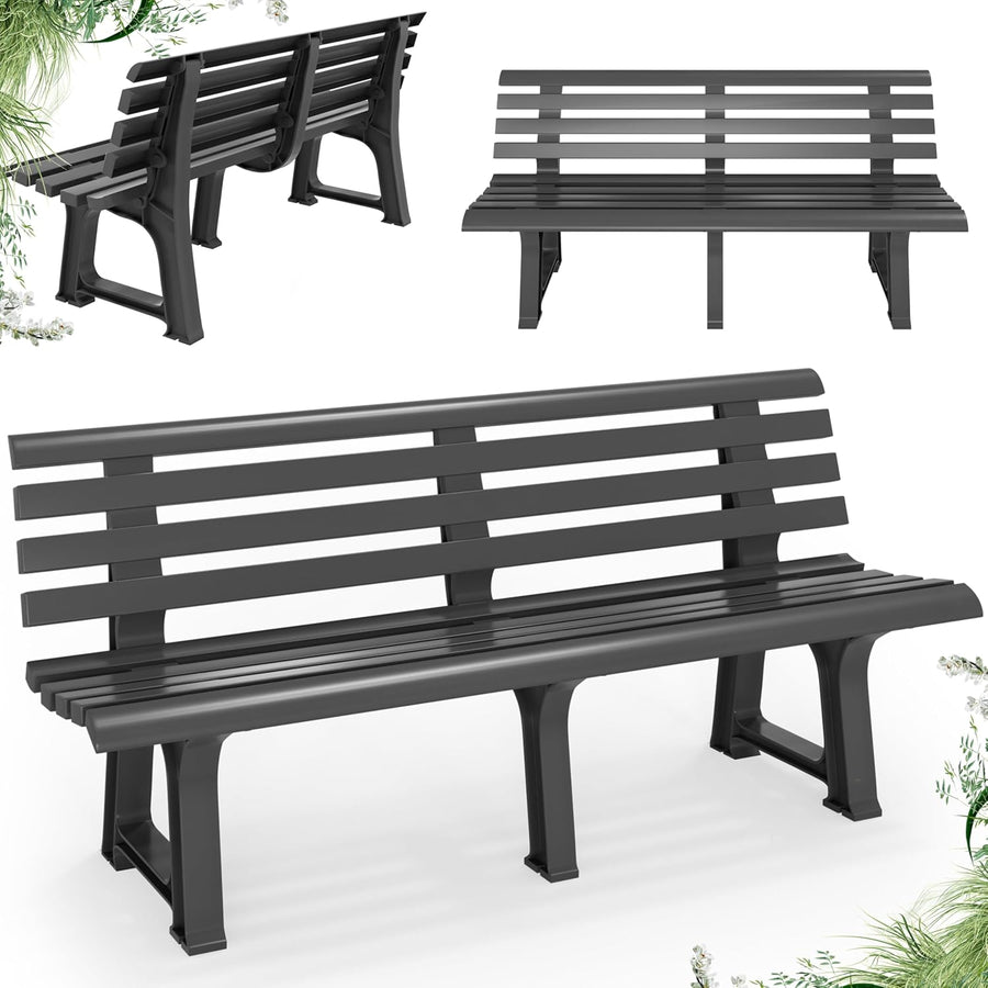 3 Seater Plastic Garden Bench Weatherproof Patio Seat Anthracite
