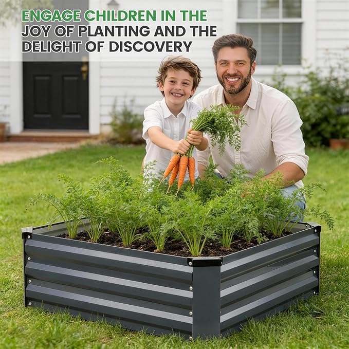Set of 2 Metal Raised Garden Beds 90x90cm Grey