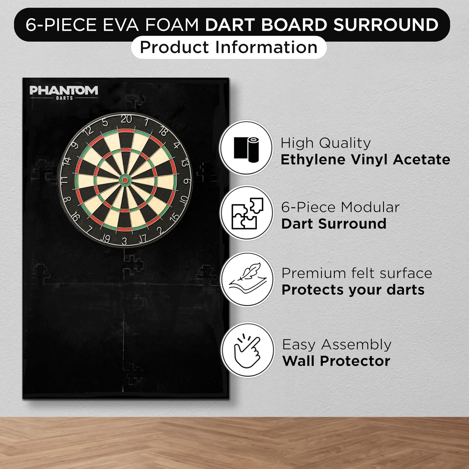 XL Dartboard Surround 6 Piece EVA Foam Wall Protector 105x70cm