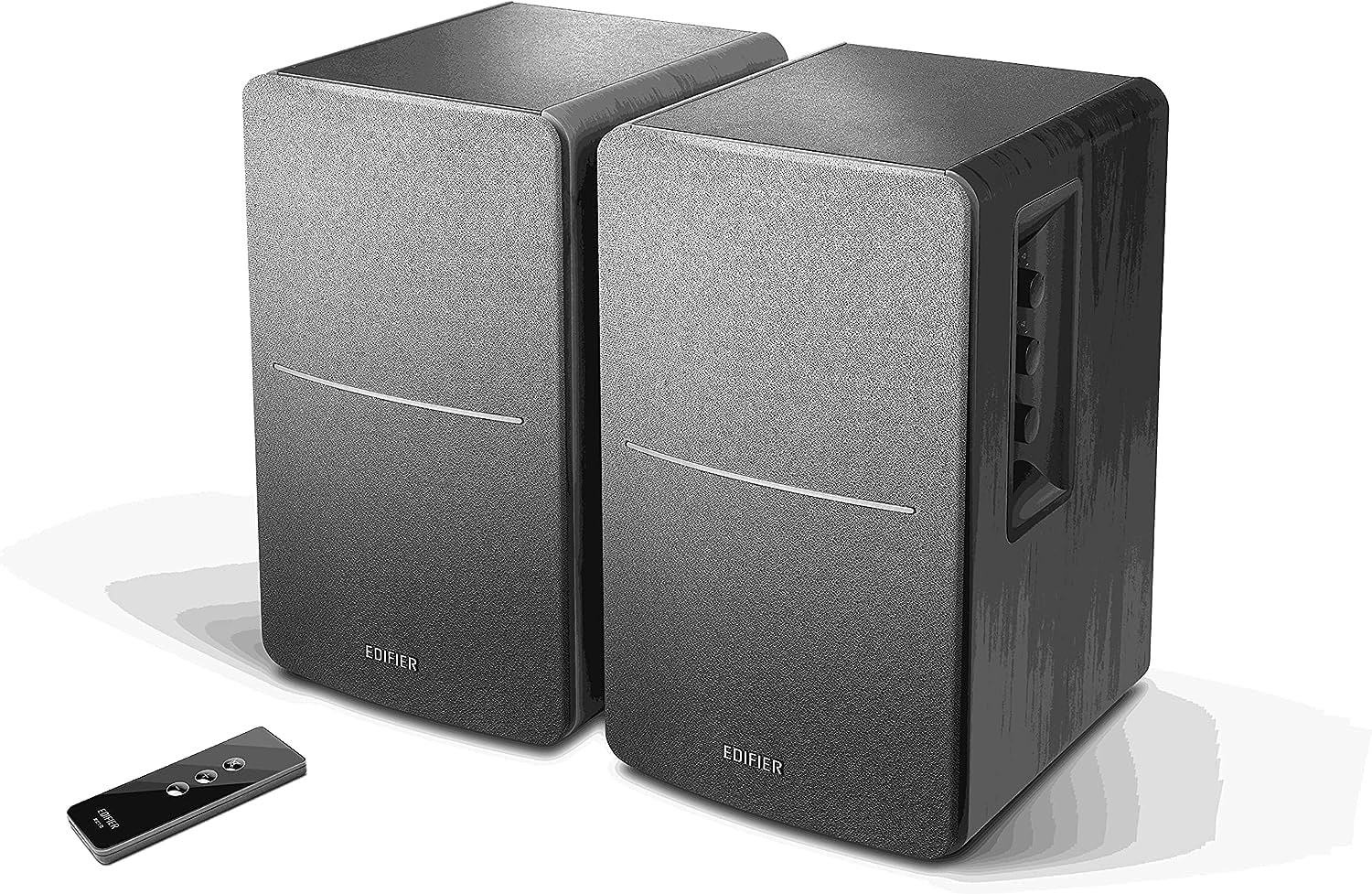 Active Bookshelf Speakers 42W Stereo Dual RCA Remote Wood Cabinet