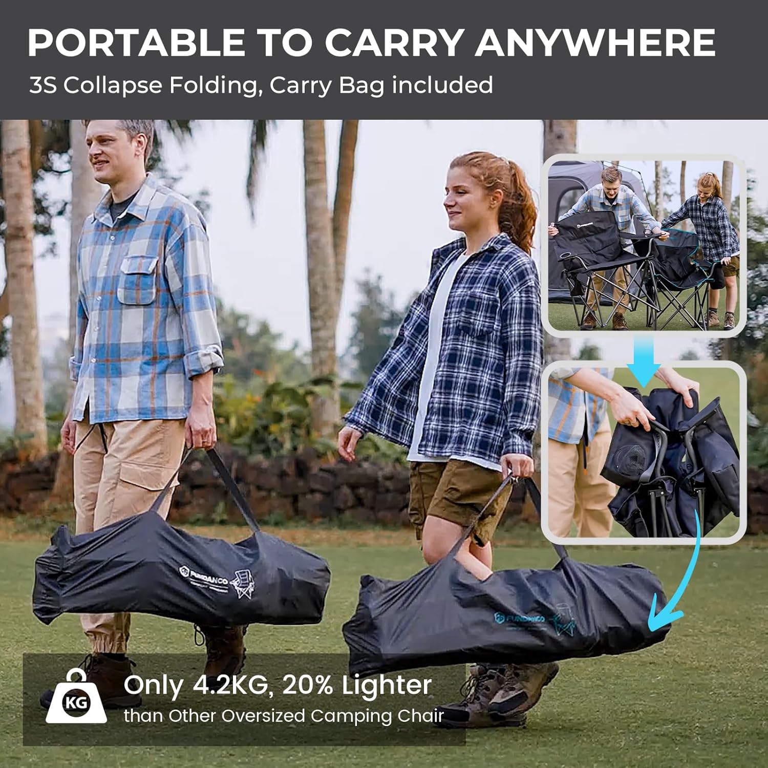 Oversized Camping Chair 550LB with Cooler Pocket Black Grey